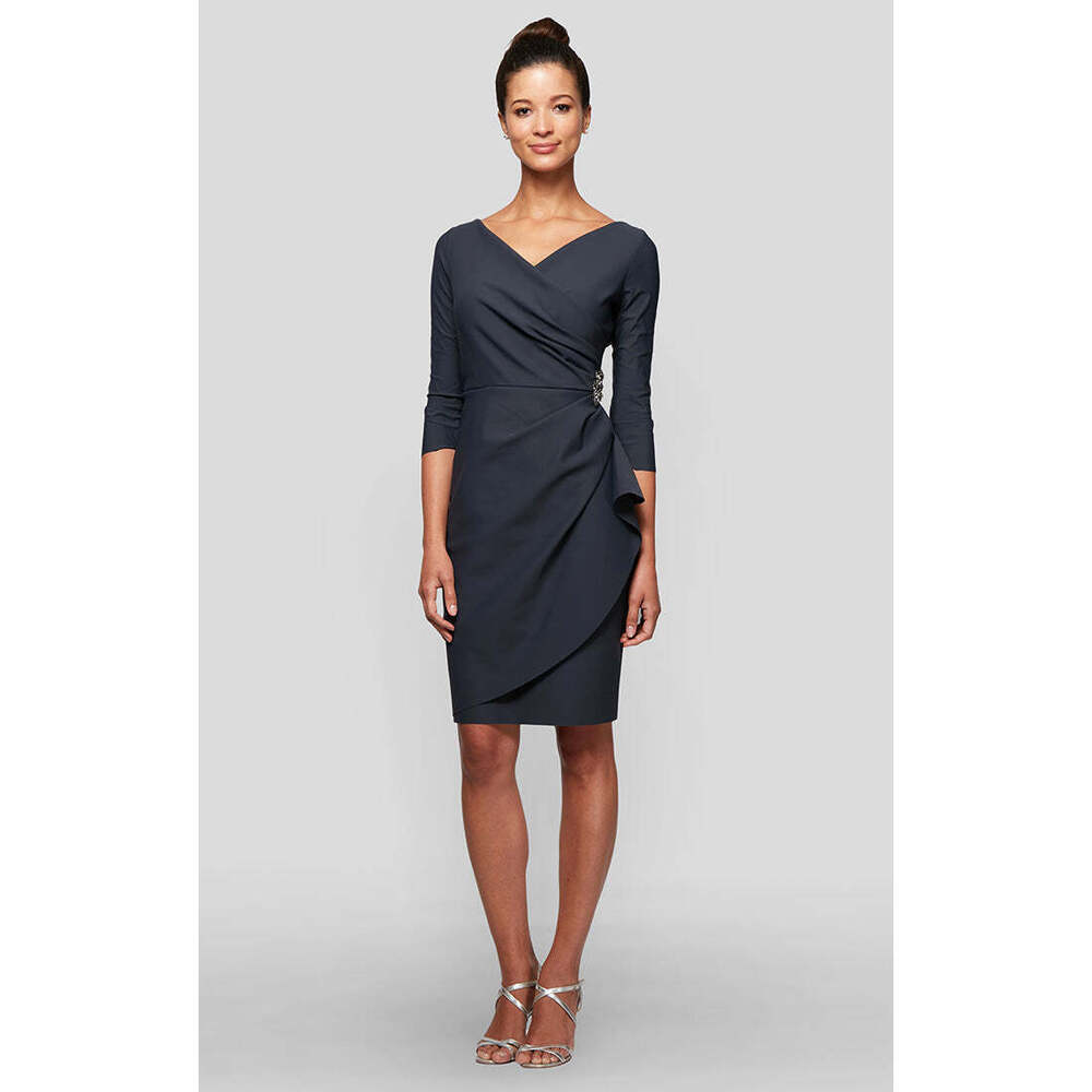 alexevenings.com Petite - Diana Cascade Ruffle Sheath Contour Dress Size 12PCHAR